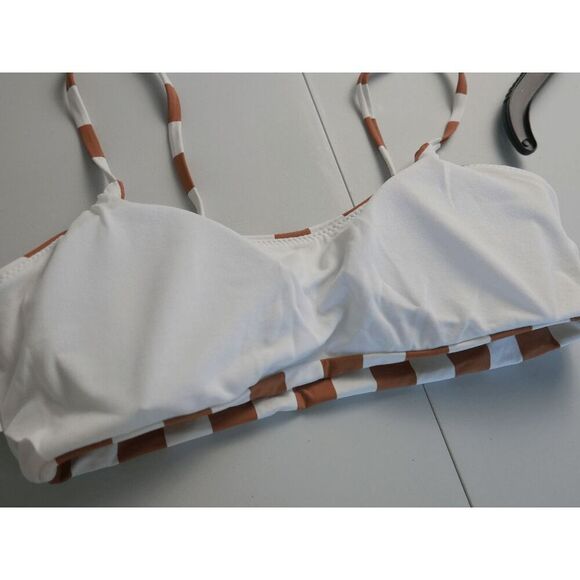 ENVYA Vacation Stripes 2 piece Bikini nude/combo 1X - Picture 4 of 6